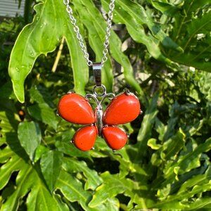 NEW Red Jasper Butterfly Pendant Necklace